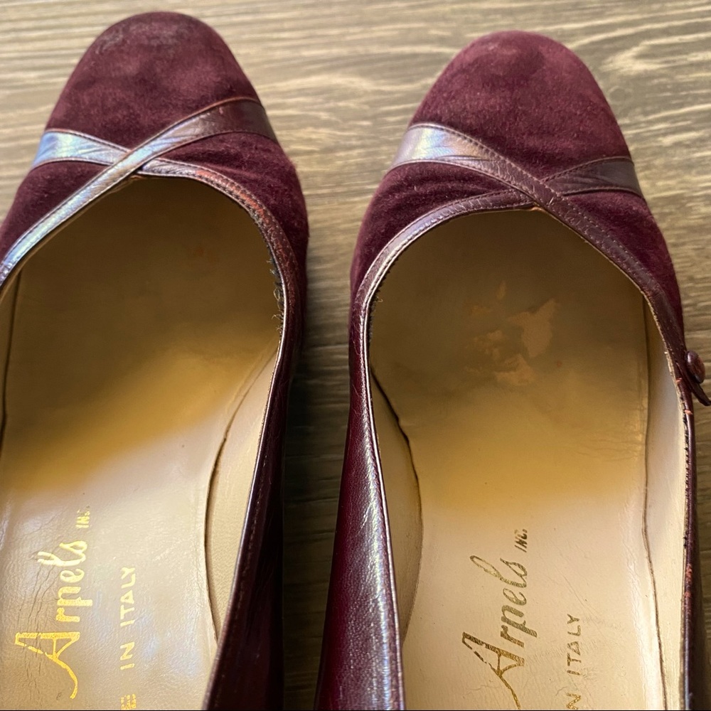 Vintage Burgundy Wine Suede Leather High Heel Pumps - Picture 6 of 14